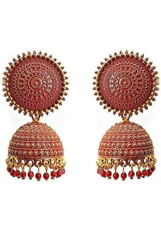 Mominos Fashion Joharkamal Gold-Polished Meenakari Jhumkas For Women & Girls (Red) - Mominos Fashion
