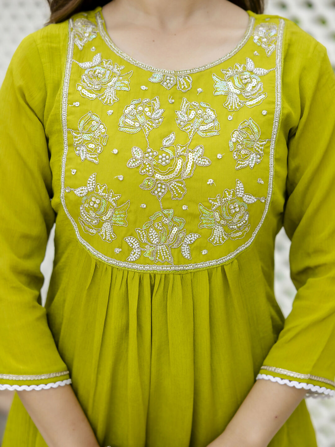 The52 Liril Women's Beautiful Embroidered work Chinon Fabric with Flared Kurta, Pant and Dupatta Set - Swadesiicart