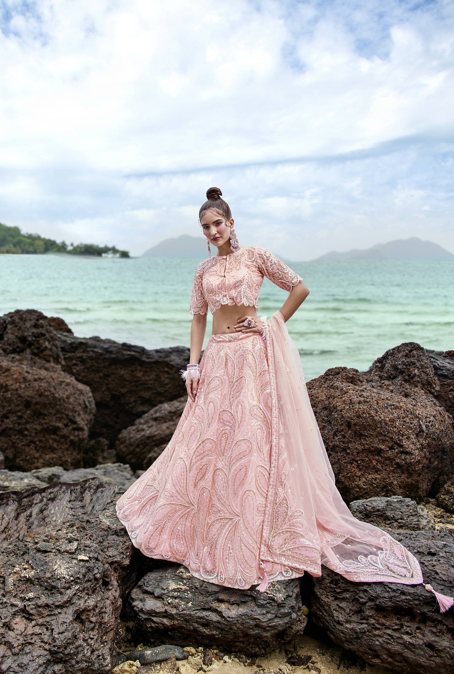House of Panchhi Coral Net Multi Sequins with heavy Zarkan embroidery Lehenga choli & Dupatta | Swadesiicart