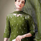 Jyoti Fashion Women's Mehendi Cotton Blend Embroidery & Sequence work Kurta with Trouser & Dupatta | Swadesiicart