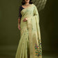 Vishnu Weaves Women's Pista Muga Cotton Thread Woven Butti with Blouse - Swadesiicart