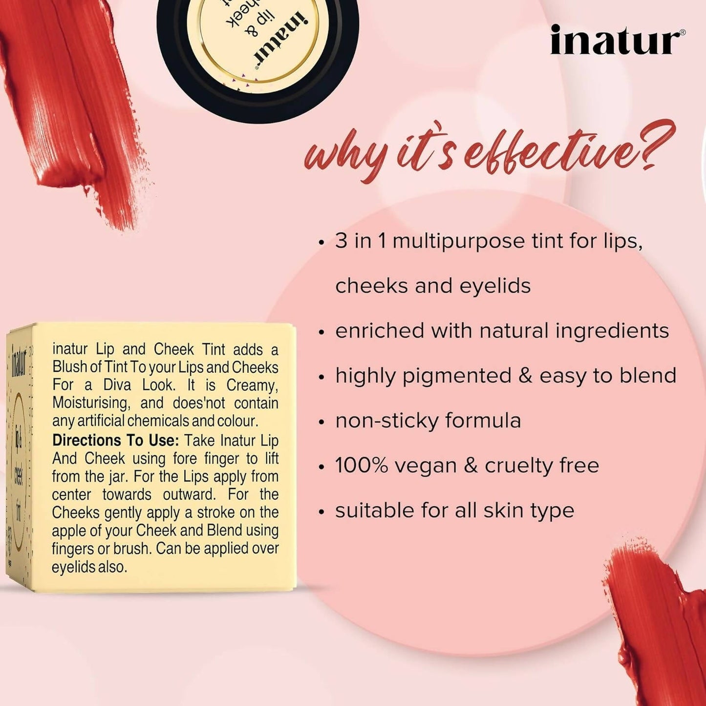 Inatur Lip and Cheek Tint Sunny Red - Swadesiicart