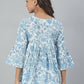 Janasya Women's White Cotton Floral Print Tiered Top | Swadesiicart