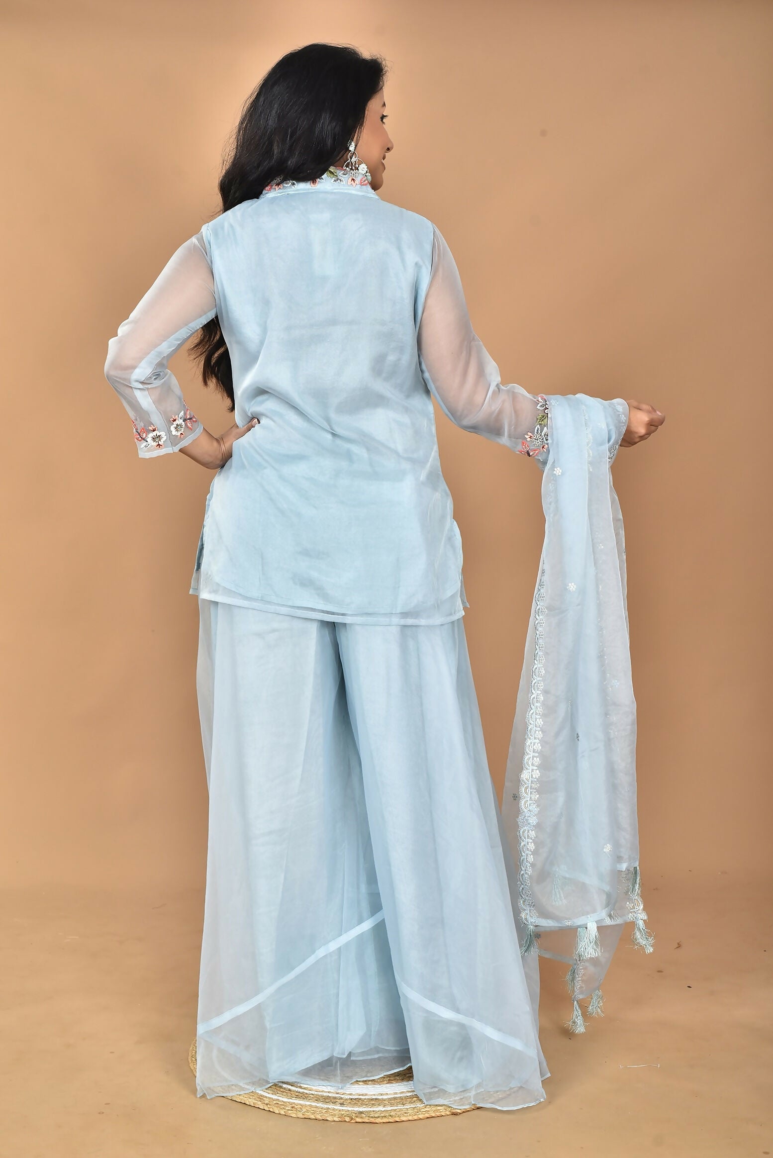 Morchari Women And Hand Embroidery Palazzo Set-Sky Blue - Swadesiicart