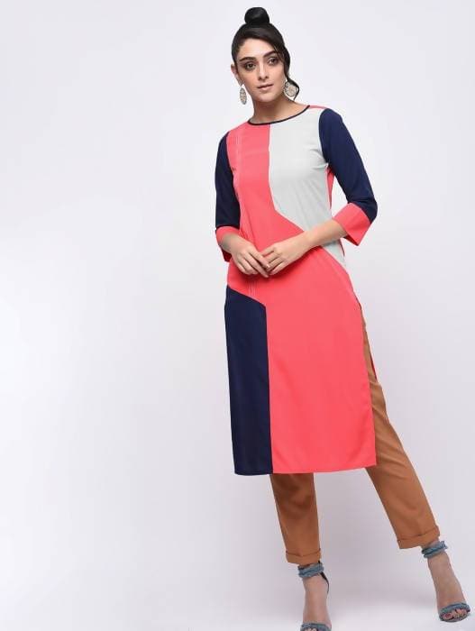 Aniyah Crepe Block Printed Multicolor Straight Kurta (AN-138K) - Swadesiicart
