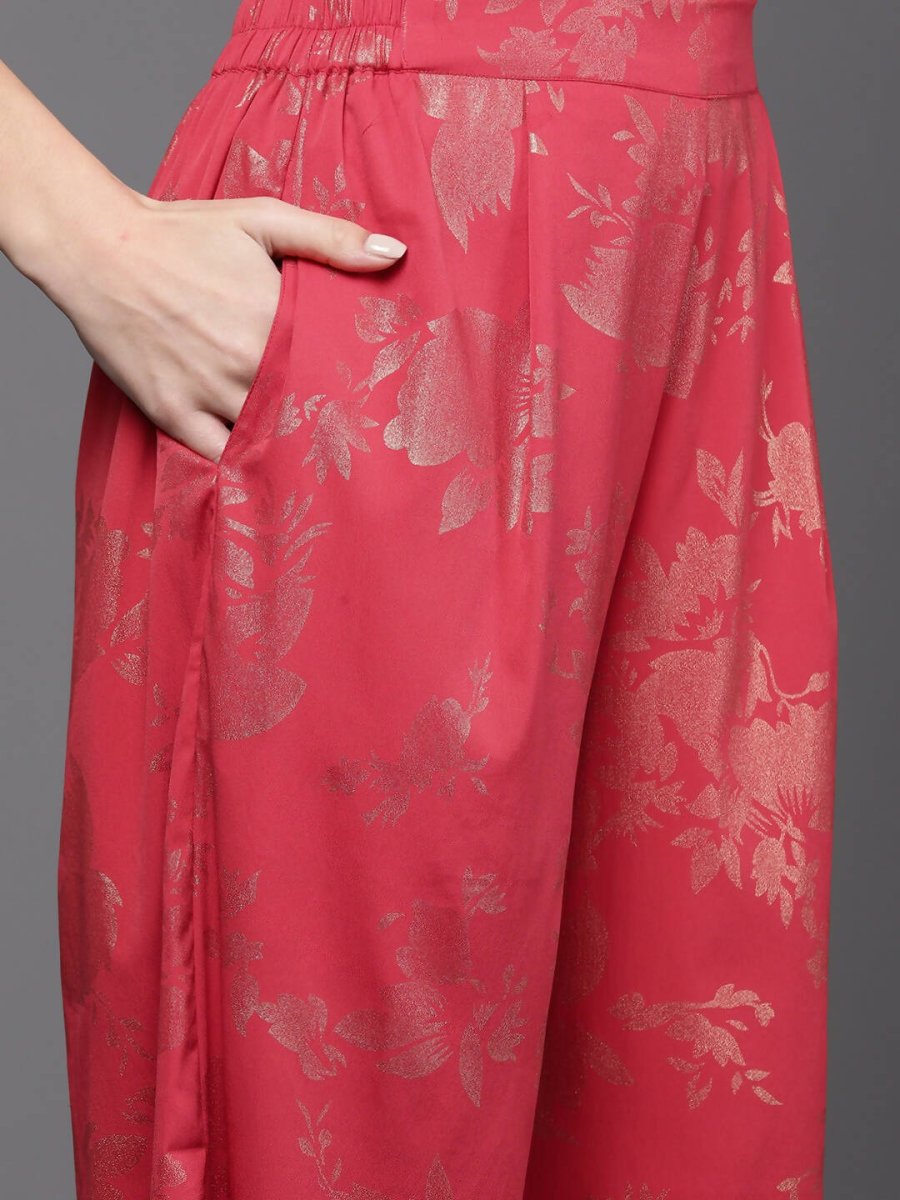 Ahalyaa Women Floral Printed Tunic with Palazzos - Red Color | Swadesiicart