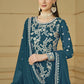 Turquoise Blue Embroidered Georgette Gharara Style Suit - Emponline | Swadesiicart