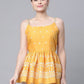 Ahalyaa Women Mustard Pure Cotton Porcian Print Shoulder Straps Tunic | Swadesiicart