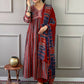 Partywear Designer Cotton Maroon Stitched Suit With Dupatta - Tanisha | Swadesiicart