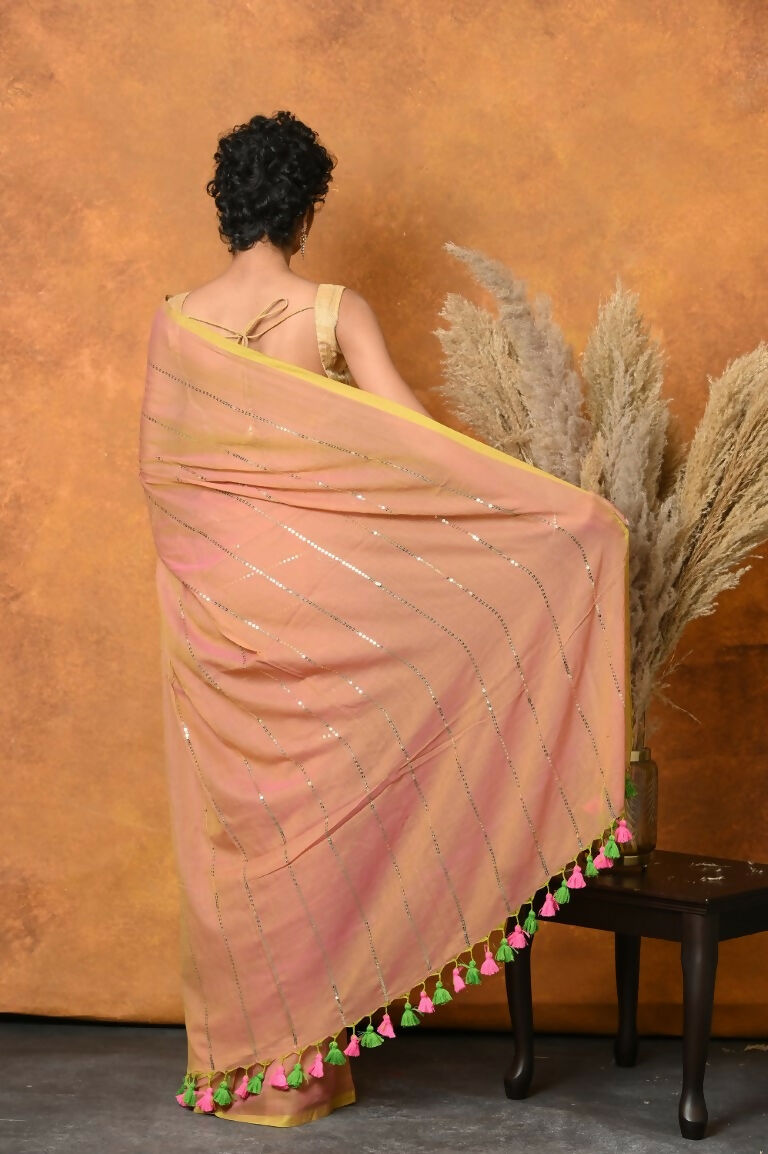 Very Much Indian Designer Mul Cotton Handloom Saree with Sequins - Peach | Swadesiicart
