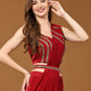 Red Imported Crystle Solid Ready to Wear Saree with stitched Blouse - Nita | Swadesiicart
