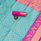 DEIANA'S Beautiful Designer Golden zari Soft Lichi Silk Saree - Sky - Swadesiicart