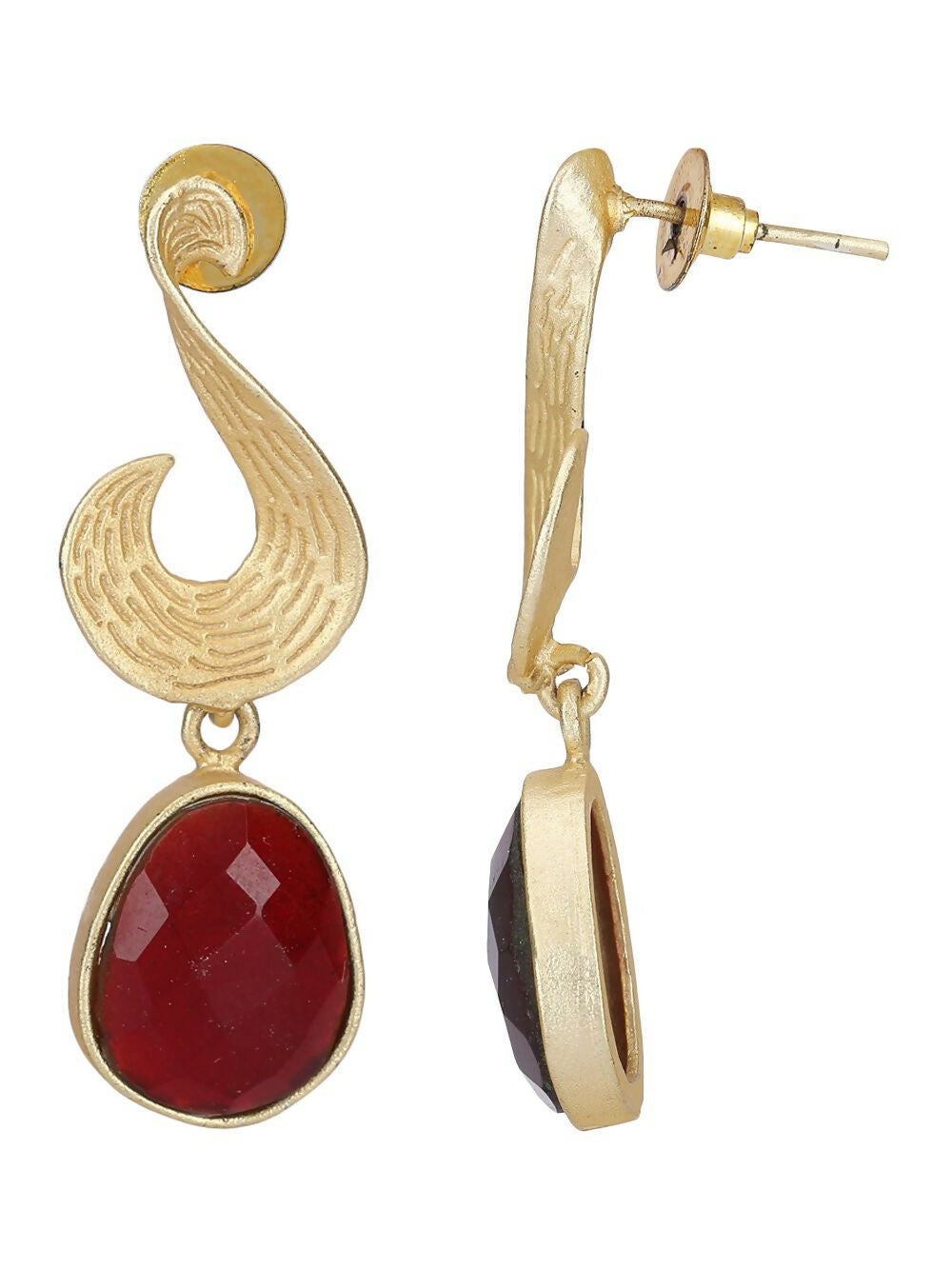 Joban Fashion Women Red Stone Matte Gold Earrings | Swadesiicart
