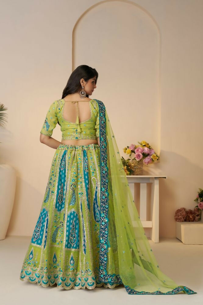 Kesar Fab Green Banarasi Silk Embroidered Lehenga | Swadesiicart