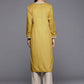 Ahalyaa Women Mustard Yellow & Golden Ethnic Motifs Yoke Design Velvet Kurta | Swadesiicart