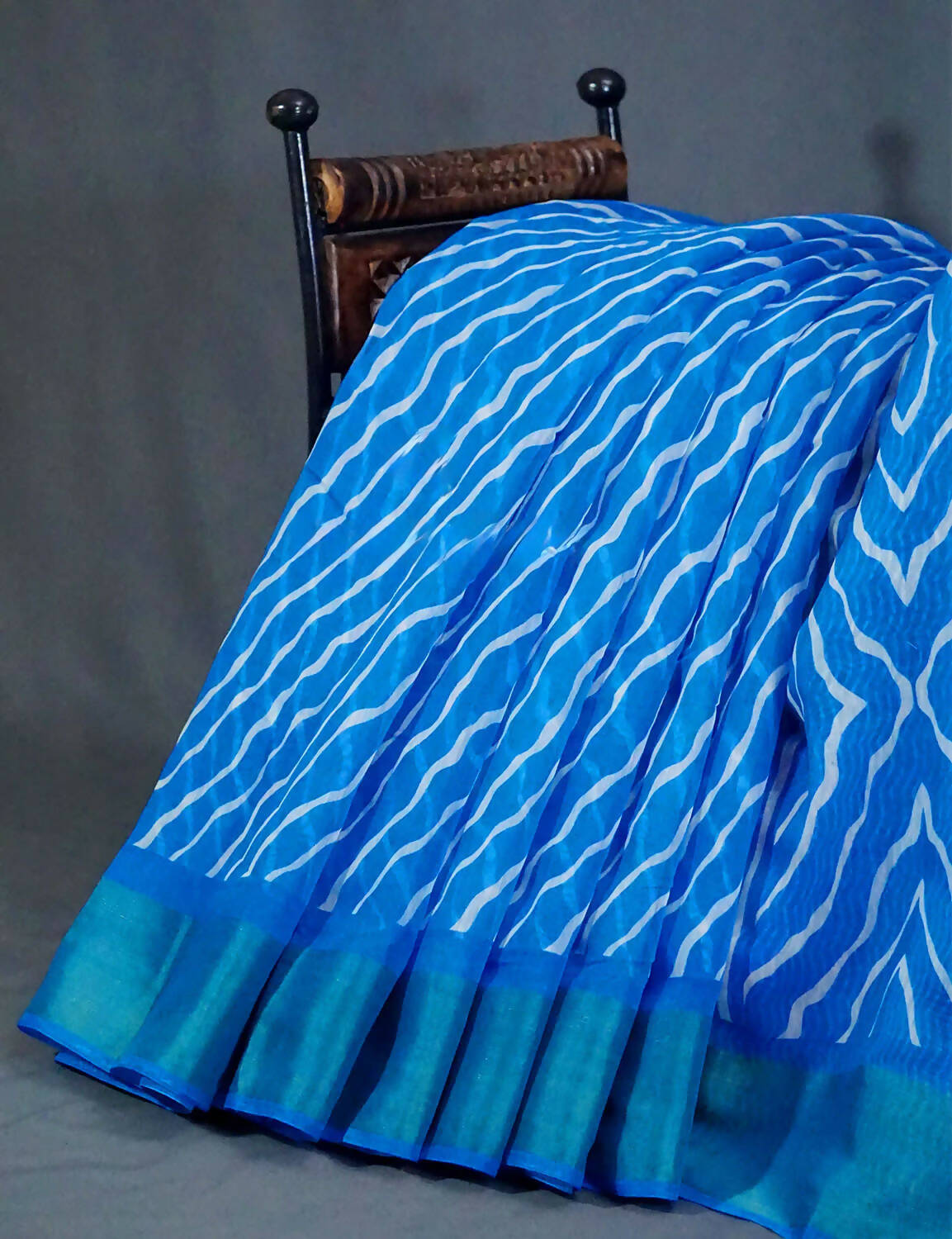 Shades of Blue with Lehariya Design Semi Chanderi Saree By Gayathri Reddy Designer Studio | Swadesiicart