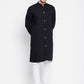 Even Apparels Black Pure Cotton Men's Sherwani Kurta With Open Front | Swadesiicart