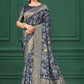 Blue Tussar Silk Jacquard Abstract Digital Print Saree with Unstitched Blouse - Mohira