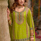 Anaita Parrot-Green Chinon Readymade Palazzo Suit with Codding Dori & Sequence Work
