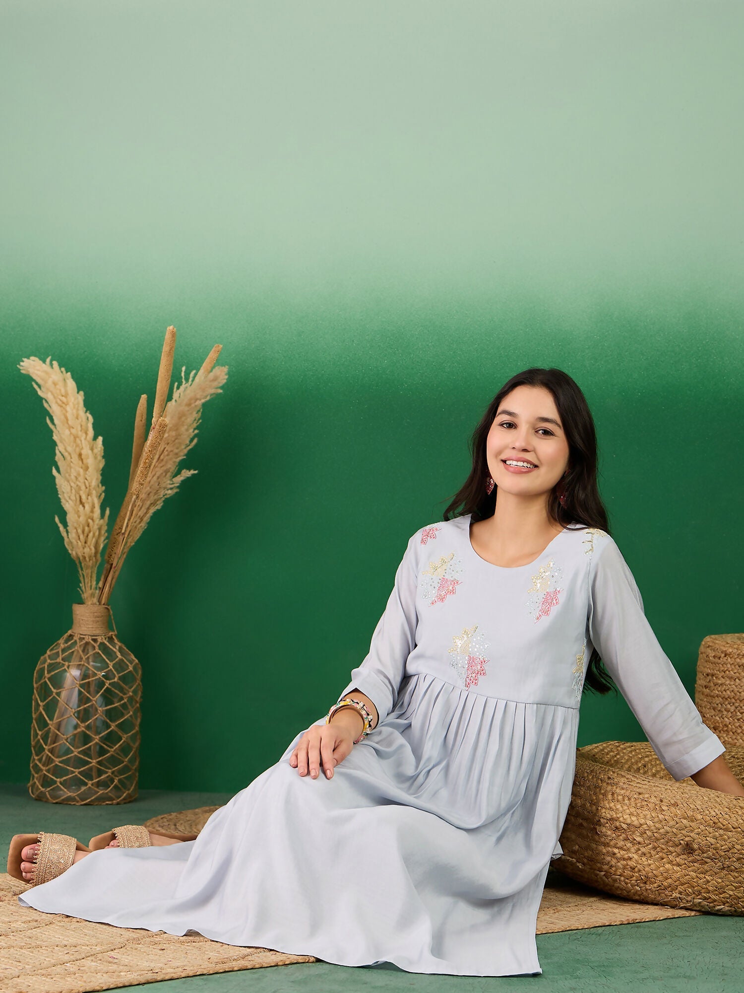 Blue Embroidered Muslin Kurta and Trouser - Berlin