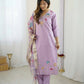 The52 Lavender Women's Gorgeous Embroidered work Viscose Gadhwal Fabric Straight Kurta, Pant and Dupatta Set - Swadesiicart