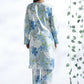 Breathables Blue Floral Print Cotton Long Kurta Co-Ord Set Cotton
