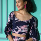 Blue Crepe Floral Printed Top with Matching Skirt - Shivani