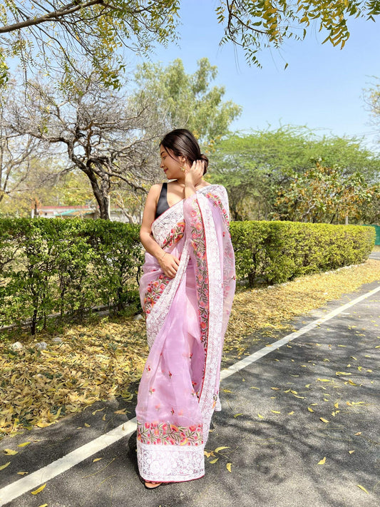 Vamsee Riddhi-Siddhi -1 Lavender Organza Saree - Swadesiicart