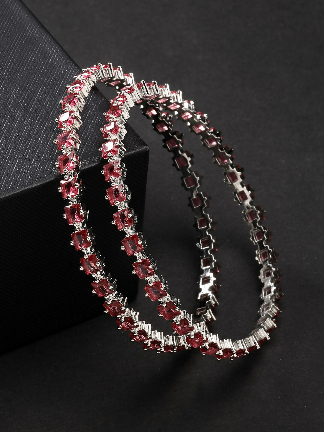 NVR Women's Set of 2 Pink CZ Stone-Studded Handcrafted Bangles - Swadesiicart