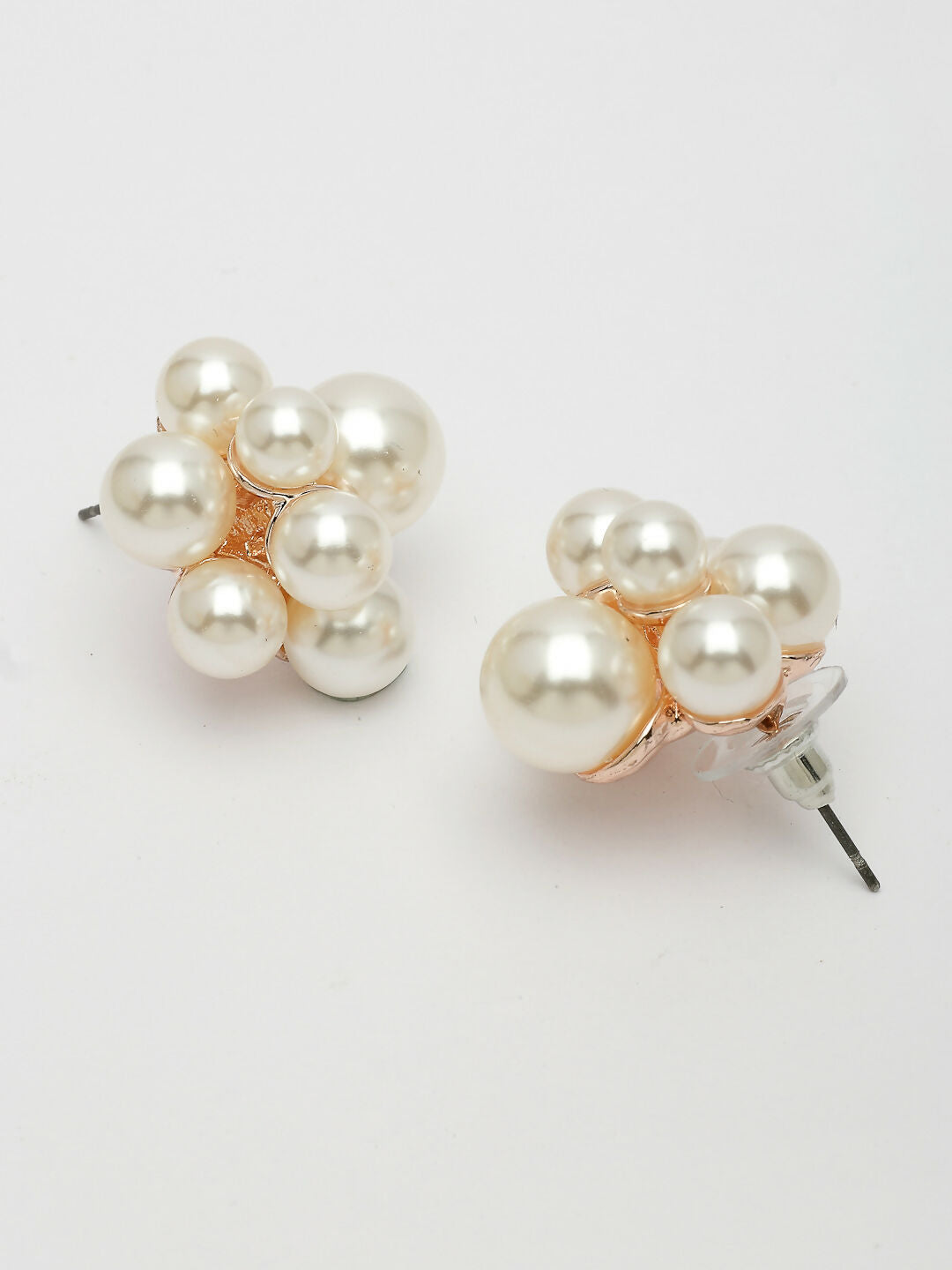 NVR Women's Rose Gold Pearl Rose Gold-Polished Circular Studs Earring | Swadesiicart
