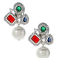 Multi Stone Earrings with Pearls- Ruby Raang | Swadesiicart