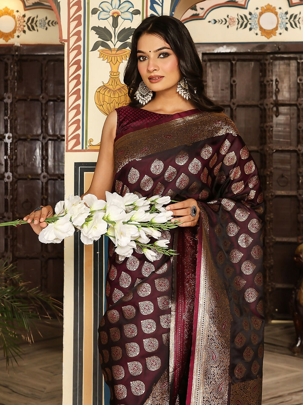 Shree Shyam Fashion Maroon Silk Saree