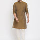 Even Apparels Brown Pure Cotton Men's Kurta With Band Collar | Swadesiicart