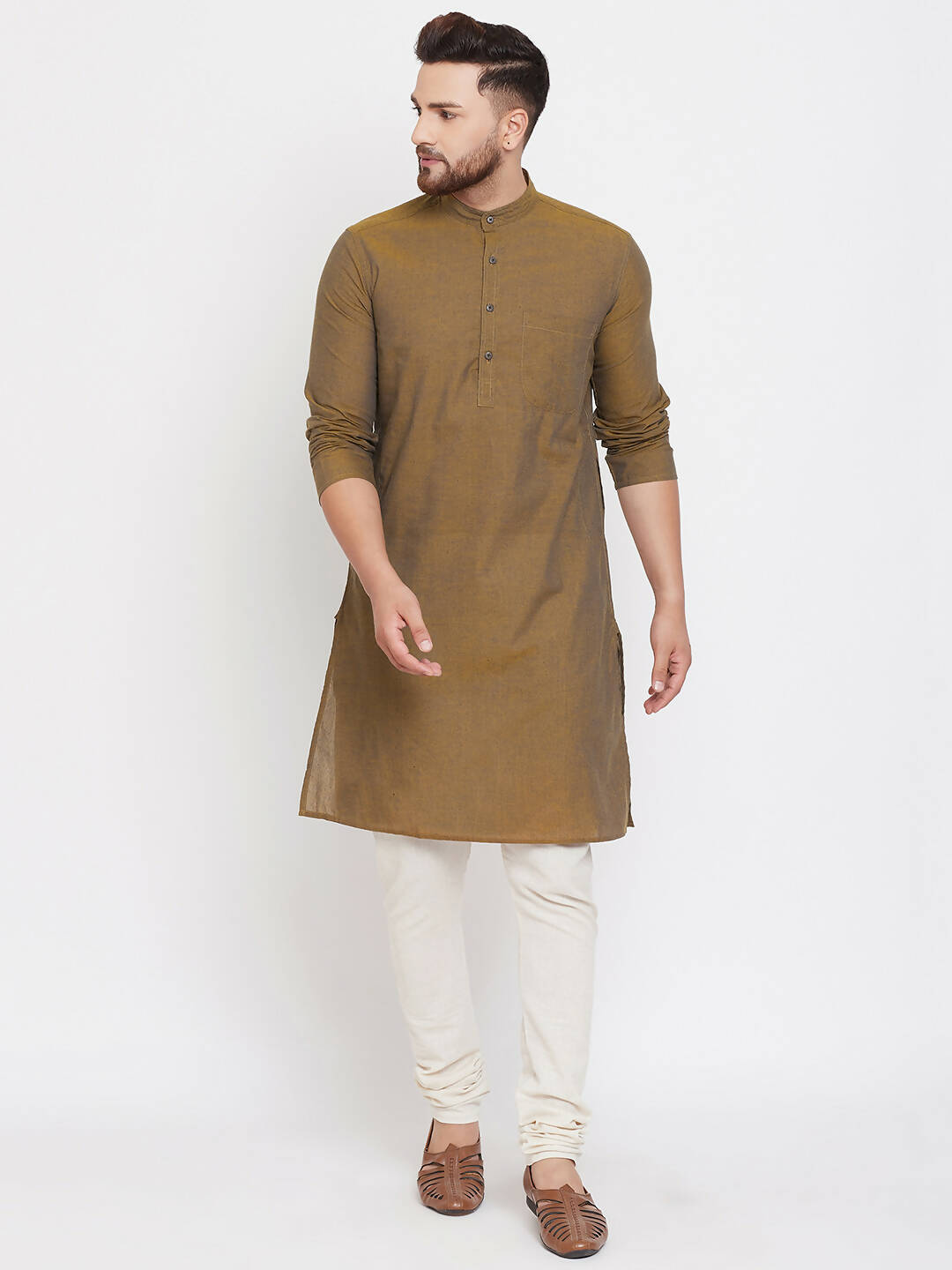 Even Apparels Brown Pure Cotton Men's Kurta With Band Collar | Swadesiicart