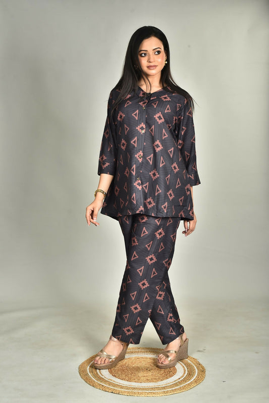 Morchari Digital Print Semi Muslin Co-Ord Set Top & Trouser-Multicolor - Swadesiicart