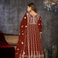 Jyoti Fashion Women's Maroon Net Embroidered Anarkali Kurta Pant Set With Dupatta | Swadesiicart