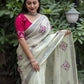 Green Pure Linen Ethnic Motifs Saree with Unstitched Blouse - Hiral Fashion | Swadesiicart