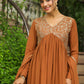 Janasya Brown Georgette Yoke Embroidery Kurta,Bottom & Dupatta | Swadesiicart