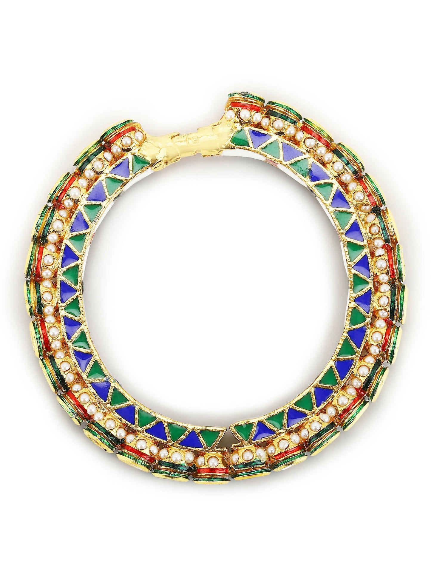 Gold-Polished Stone Studded Meenakari Bangle - Ruby Raang - Swadesiicart
