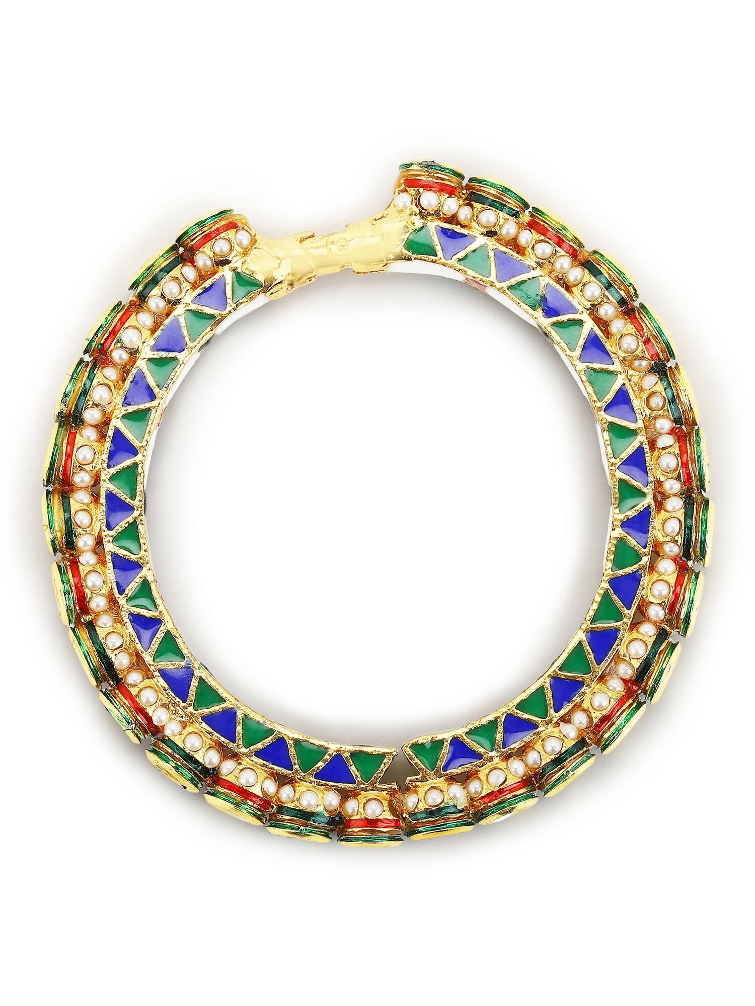 Gold-Polished Stone Studded Meenakari Bangle - Ruby Raang - Swadesiicart