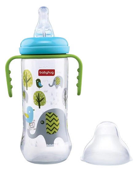 Babyhug Polypropylene Anti-Colic Sterilizable Feeding Bottle With Handle Blue Green - Swadesiicart