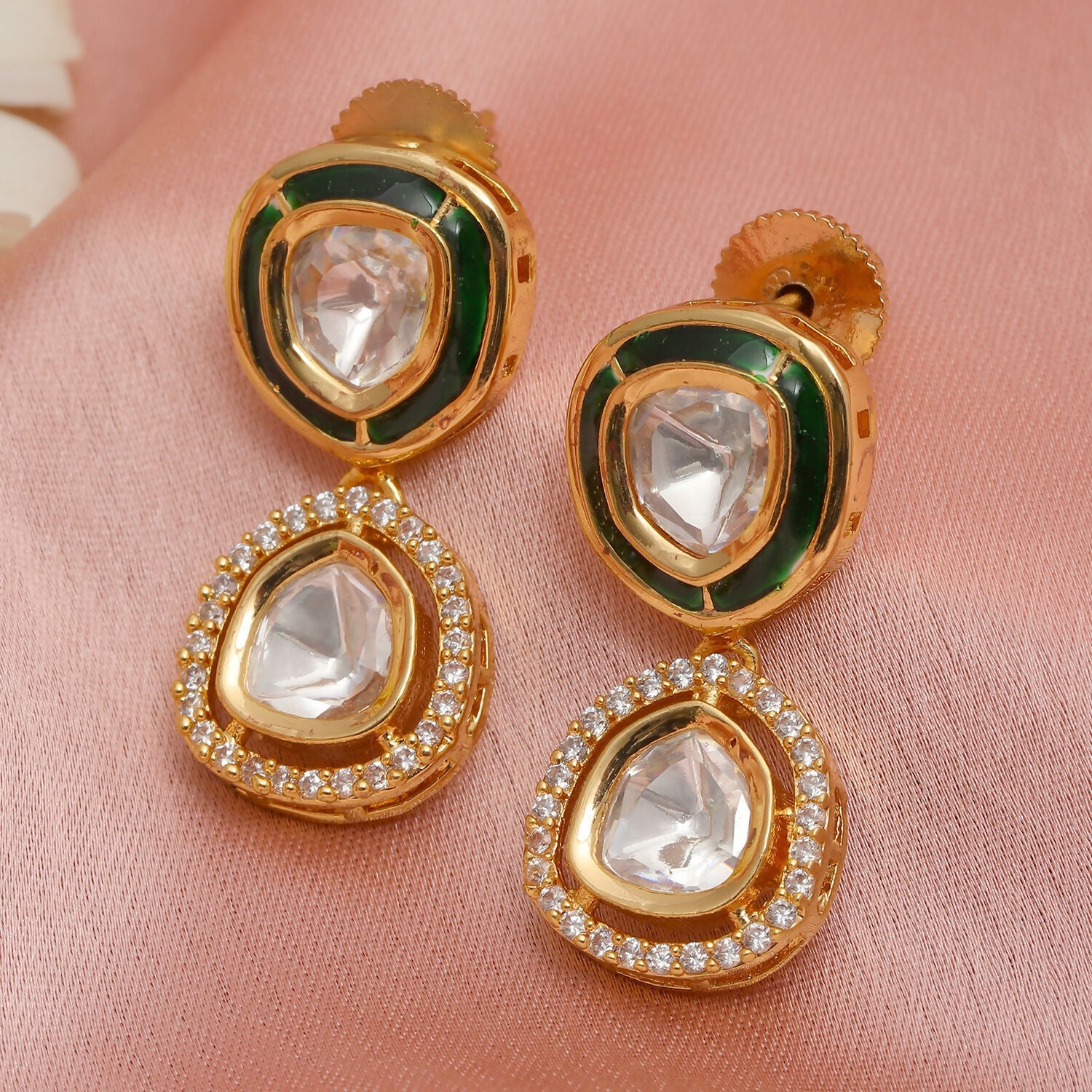 Duet Gold and Meenakari Earrings (Gold) - Ruby Raang | Swadesiicart