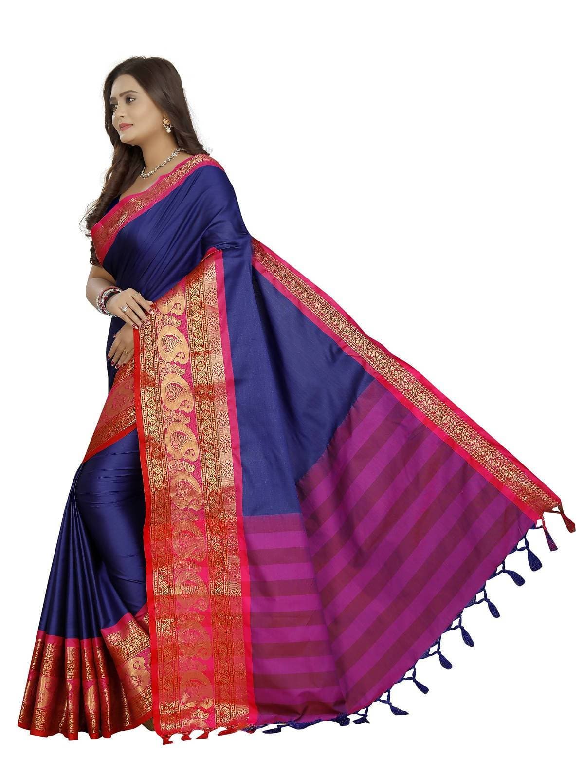 Vamika Banarasi Silk Royal Blue Weaving Saree | Swadesiicart