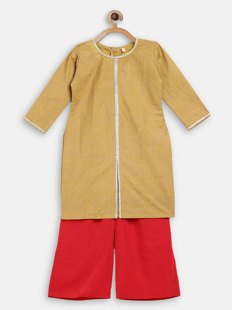 Ahalyaa Mustard Crepe Straight Kids Kurta Palazzo Set For Girls | Swadesiicart