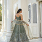 Aastha Fashion Dusty Green Butterfly Net White Cotton Thread Work And Sequence Work Embroidery Wedding Wear Lehenga Choli