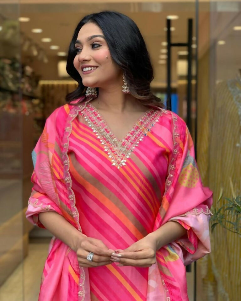Partywear Designer Pure Russian Silk Pink Stitched Suit With Dupatta - Tanisha | Swadesiicart
