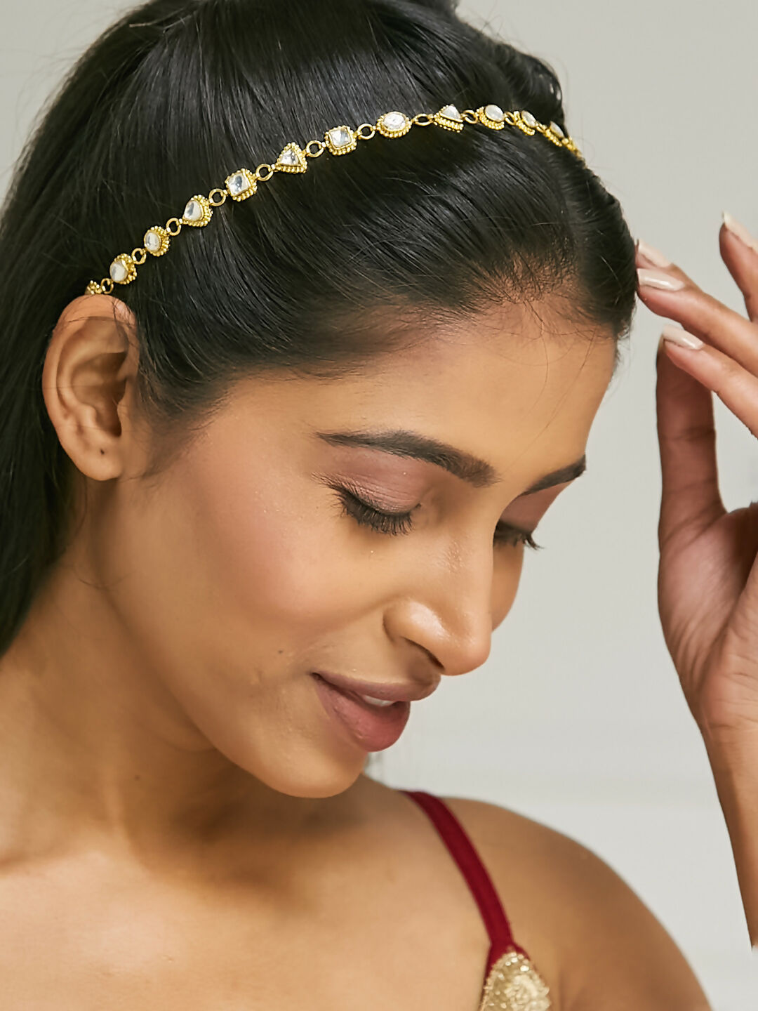 Nuyug 22K Gold-Plated Kundan & Pearl Studded Matha Patti Head Jewellery | Swadesiicart