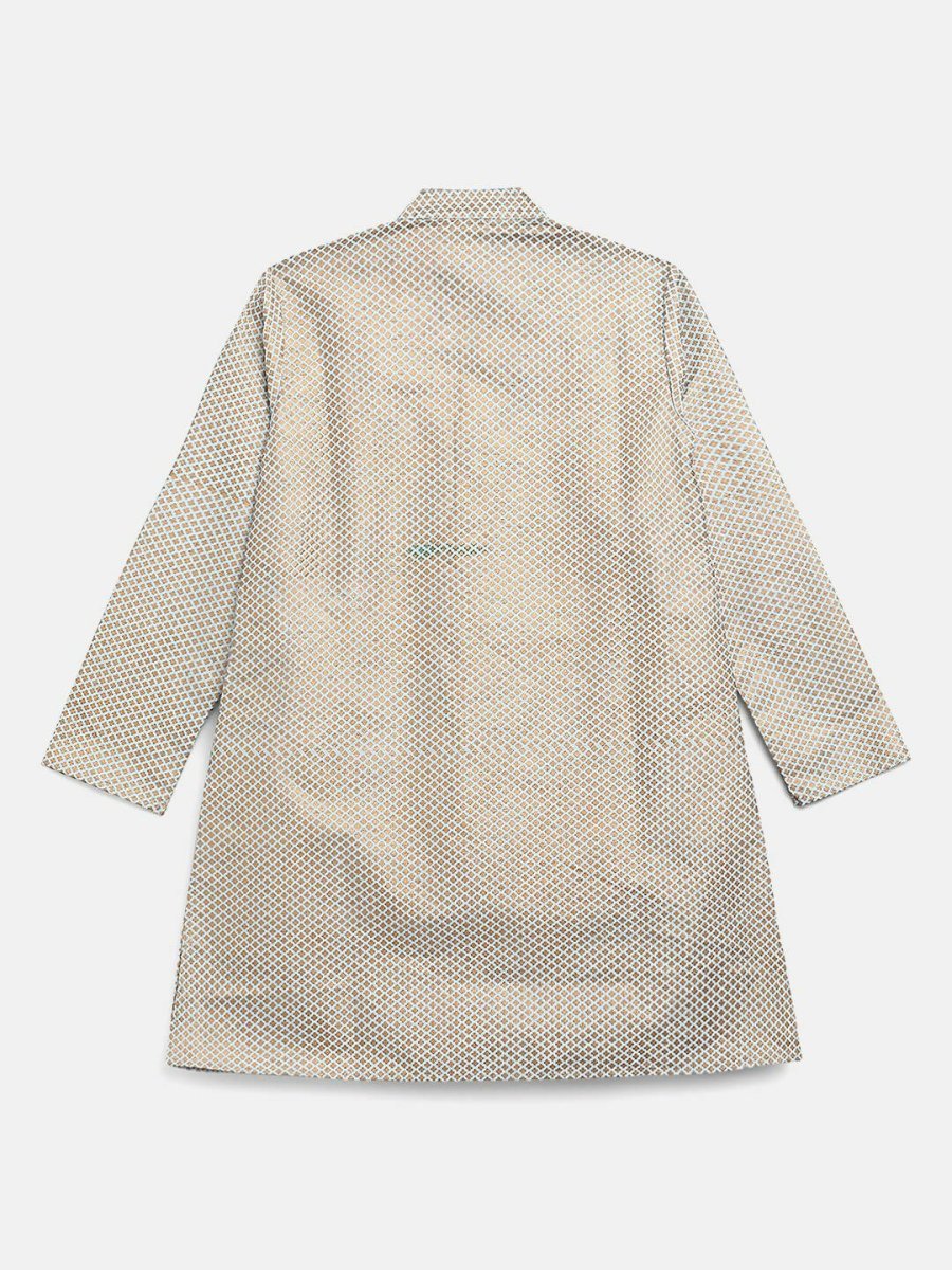 Ahalyaa Powder Blue Poly Silk Gold Print Kids Kurta Churidar Set For Boys | Swadesiicart