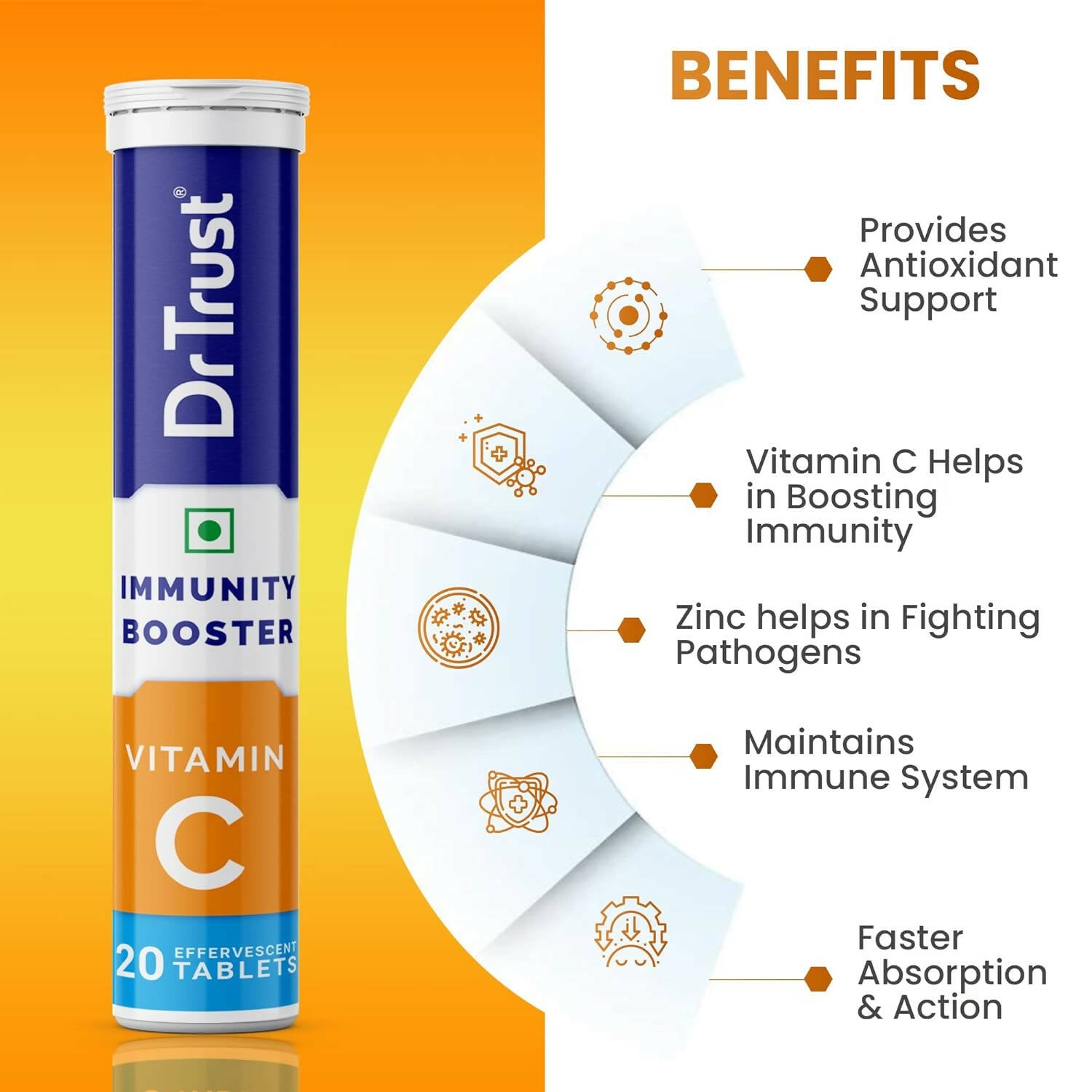 Dr Trust Vitamin C Effervescent Tablets - Orange Flavor - Swadesiicart