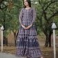 Jyoti Fashion Women's Navy Blue Heavy Digital Printed Pure Chanderi Anarkali Dress | Swadesiicart
